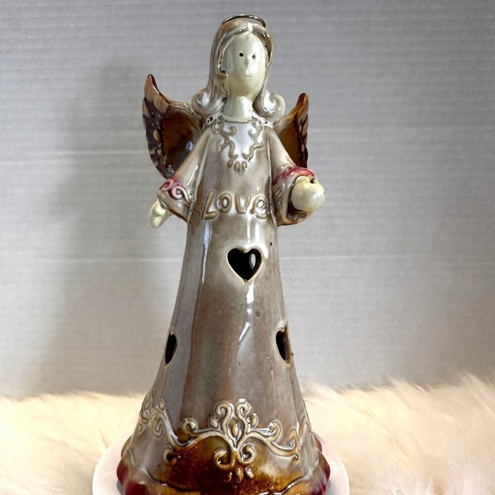 Artisan Ceramic Angel Tea Light holder, Natural Aesthetic, Chrismas decor, 8"